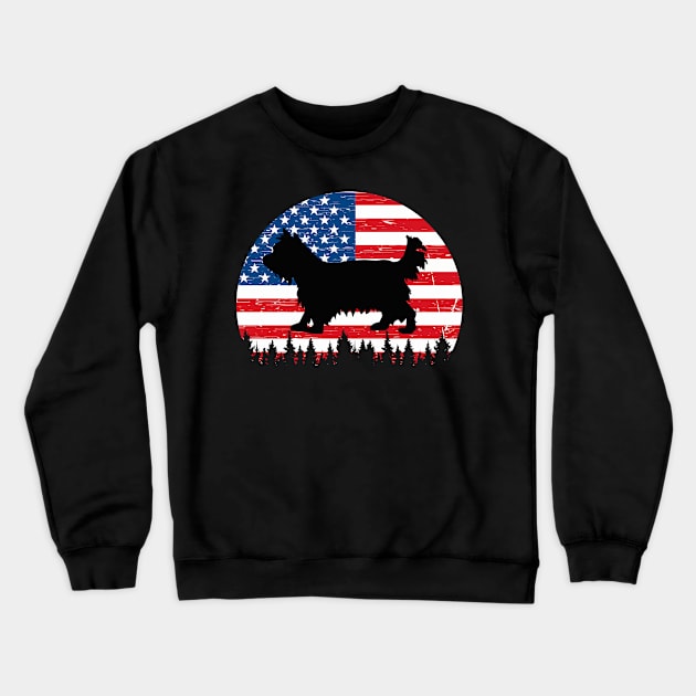 Vintage Retro Yorkie American Flag 4th of July Gifts Crewneck Sweatshirt by JaroszkowskaAnnass